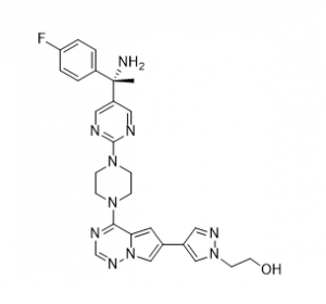 (S)-2-(4-(4-(4-(5-(1-amino-1-(4-fluorophenyl)ethyl)pyrimidin-2-yl)piperazin-1-yl)pyrrolo[2,1-f][1,2,4]triazin-6-yl)-1H-pyrazol-1-yl)ethan-1-ol