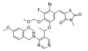 (E)-5-(2-bromo-5-(1-(4-((2,4-dimethoxybenzyl)amino)pyrimidin-5-yl)ethoxy)-3-fluoro-4-(methoxymethoxy)benzylidene)-3-methylthiazolidine-2,4-dione