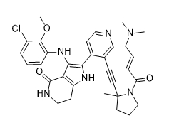 (E)-3-((3-chloro-2-methoxyphenyl)amino)-2-(3-((1-(4-(dimethylamino)but-2-enoyl)-2-methylpyrrolidin-2-yl)ethynyl)pyridin-4-yl)-1,5,6,7-tetrahydro-4H-pyrrolo[3,2-c]pyridin-4-one